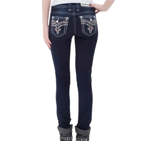 New Rock Revival Bling Jean Size 24 Mid Rise Skinny Stretch Nicci Dark Wash Read - Picture 4 of 14